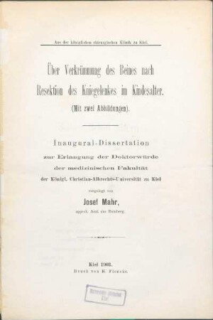Über Verkrümmung des Beines nach Resektion des Kniegelenkes im Kindesalter : (mit zwei Abbildungen)
