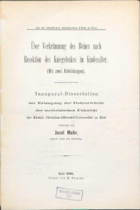 Über Verkrümmung des Beines nach Resektion des Kniegelenkes im Kindesalter : (mit zwei Abbildungen)