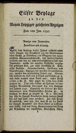 Eilfte Beylage zu den Neuen Leipziger gelehrten Anzeigen - Zum 1sten Jun. 1797.