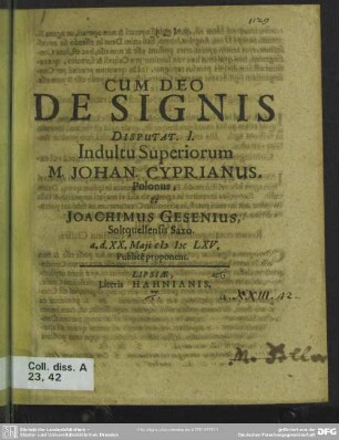 1: De signis disputat. ...