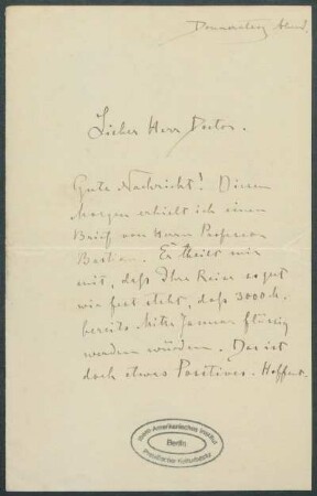 Donnerstag Abend, 19. November 1891 [Brief von Alphons Stübel an Max Uhle]