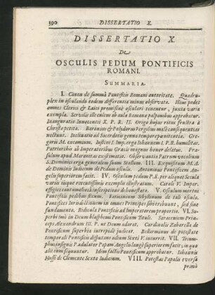 Dissertatio X. De Osculis Pedum Pontificis Romani.