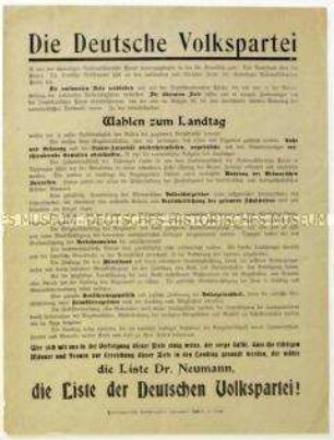Aufruf der Deutschen Volkspartei zur thüringischen Landtagswahl