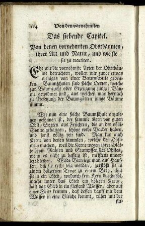 Das siebende Capitel. Von denen vornehmsten Obstbäumen, ihrer Art und Natur, und wie sie zu tractiren.
