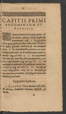 Capitis Primi Argumentum Et Partitio.