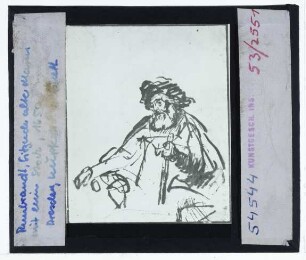 Rembrandt, Sitzender Mann mit Stock (Zeichnung) (Dresden KK unidentifiziert)