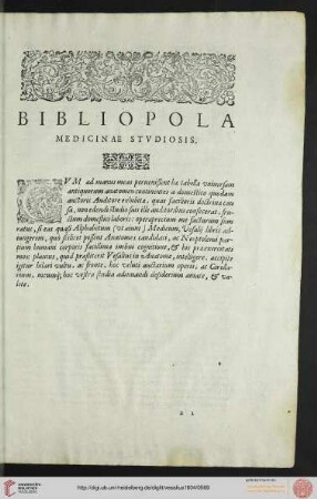 Bibliopola medicinae studiosis