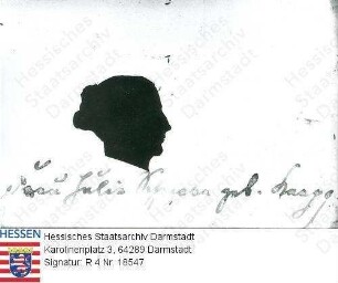 Schwabe, Julie geb. Knapp (1821-1856) / Porträt, im Profil, Kopfbild, mit handschriftlicher Bildlegende