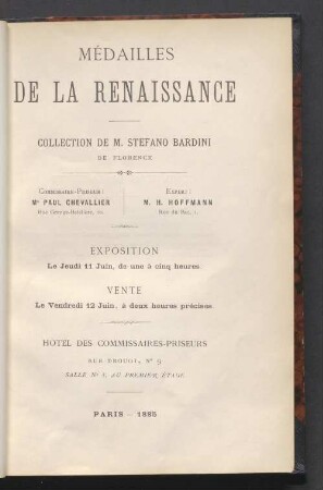 Médailles de la Renaissance. Collection de M. Stefano Bardini, de Florence