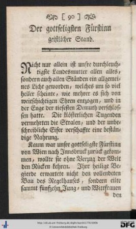 Der gottseligsten Fürstinn geistlicher Stand.