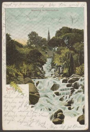 Ansichtskarte Blick auf den Wasserfall im Viktoriapark, koloriert