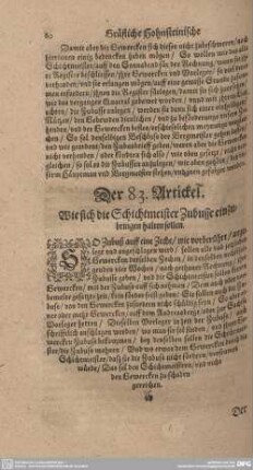 Der 83. Artickel. Wie sich die Schichtmeister Zubusse einzubringen halten sollen.