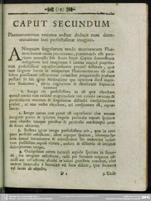 Caput Secundum Phaenomenorum rationes ordine deducit cum determinatione loci perfectissimae imaginis