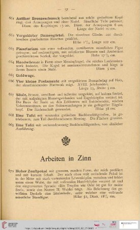 Arbeiten in Zinn (Nr. 670-729)