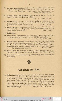 Arbeiten in Zinn (Nr. 670-729)