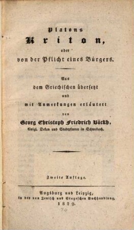 Kriton, oder von der Pflicht eines Bürgers