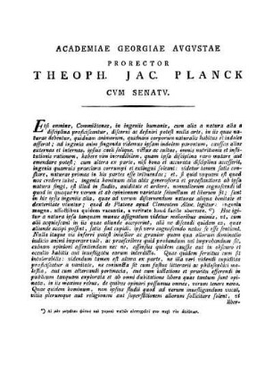 ACADEMIAE GEORGIAE AUGUSTAE PRORECTOR THEOPH. J A C. PLANCK CVM SENATV.