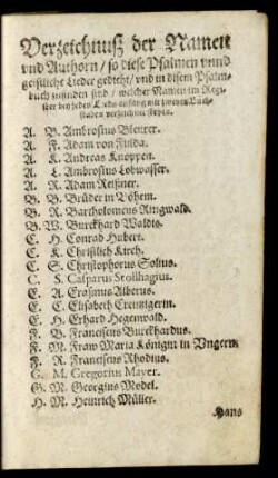 Verzeichnuß der Namen und Authorn ...