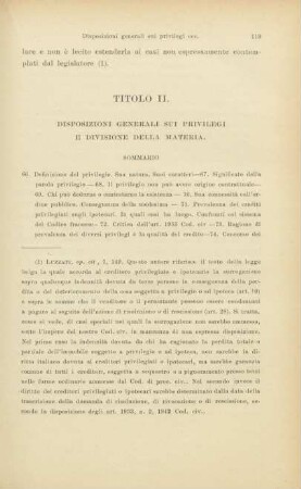 Titolo II. Disposizioni generali sui privilegi e divisione della materia