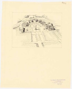 Erweiterung des Reichstags und Neugestaltung des Platzes der Republik, Berlin-Tiergarten: Perspektivische Ansicht (Vogelschau) nach Hans Poelzig
