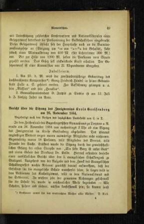 Bericht über die Sitzung des Zweigvereins Kreis Greifenberg am 26. November 1884 : angefertigt nach den Notizen des bezüglichen Protokolls