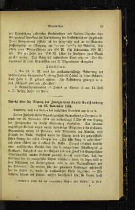Bericht über die Sitzung des Zweigvereins Kreis Greifenberg am 26. November 1884 : angefertigt nach den Notizen des bezüglichen Protokolls