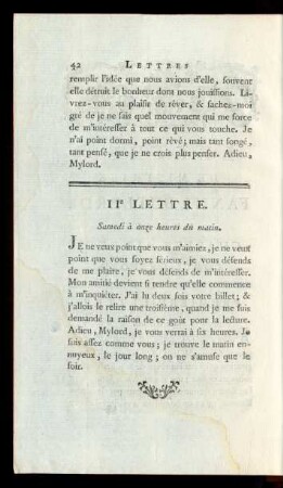 IIe Lettre. Samedi à onze heures du matin.