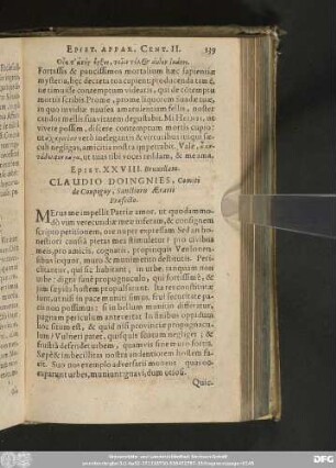 Epist. XXVIII. Bruxellam. Claudio Doingnies, Comiti de Coupigny, Sanctioris Aerarii Praefecto.