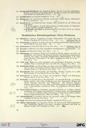 Metallarbeiten, Beleuchtungskörper, Uhren, Kleinkunst (Nr. 450-515)