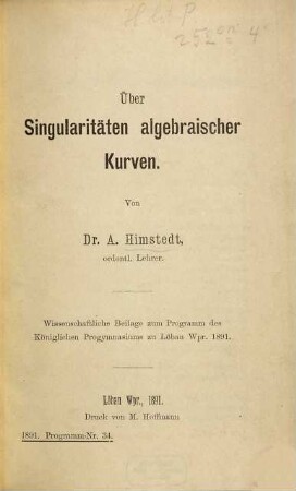 Über Singularitäten algebraischer Kurven