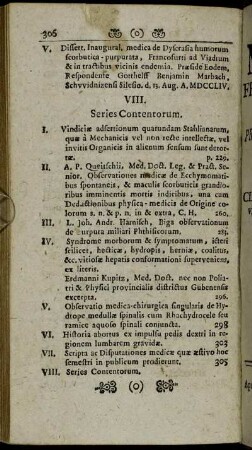 VIII. Series Contentorum.
