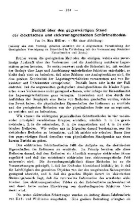 Bericht über den gegenwärtigen Stand der elektrischen und elektromagnetischen Schürfmethoden