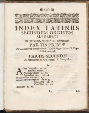 Index Latinus Secundum Ordinem Alphabeti ...
