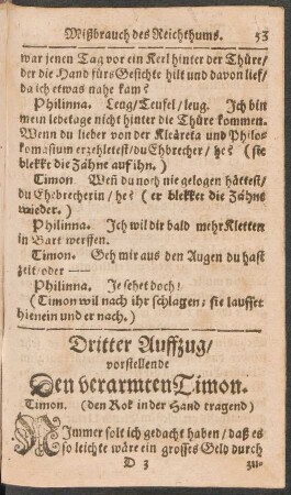 Dritter Auffzug/ vorstellende Den verarmten Timon.