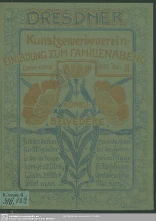 Einladung zum Familienabend : Donnerstag den 20. Jan. 1898; Königl. Belvedere
