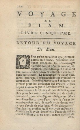 Livre cinquie'me. Retour du voyage de Siam