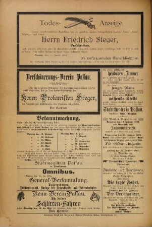 Passauer Montagsblatt. 1891 = 5.Jan.-14.Dez.