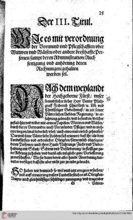 Titul III Rubr. I Verordnung der Vormünder