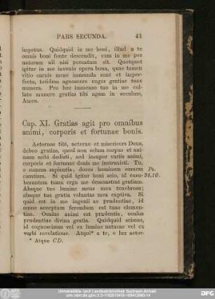 Cap. XI. Gratias agit pro omnibus animi, corporis et fortunae bonis.