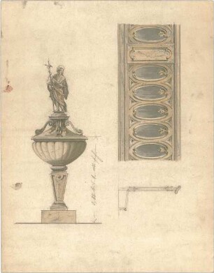 Hoefl, Hans Hugo; Studentenarbeiten - Säule mit Figur (Ansicht, Detail); Schnitt