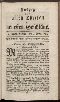 V. Nachl. Coburg, den 4. Febr. 1758.