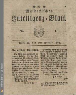 No. 1. Dienstag, den 5ten Januar 1808