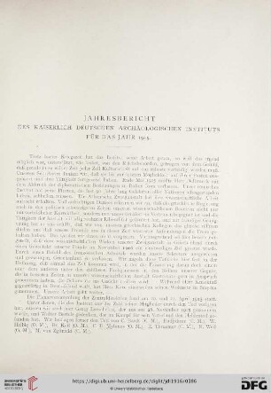 Jahresbericht des Kaiserlich Deutschen Archäologischen Instituts für das Jahr 1915