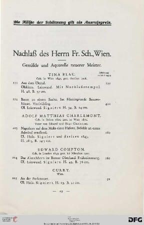 Gemälde und Aquarelle neuerer Meister (Nr. 221-252)