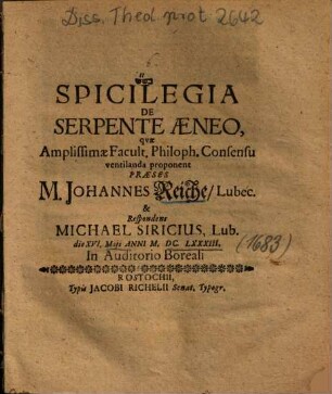 Spicilegia De Serpente Aeneo