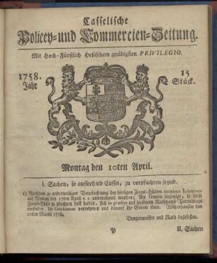 15. Stueck, Montag den 10ten April 1758