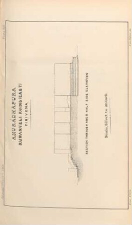 Plate VIII. Anurádhapura. Ruwanveli Ruins (East). Pirivena. Section through ABC & Half Side Elevation