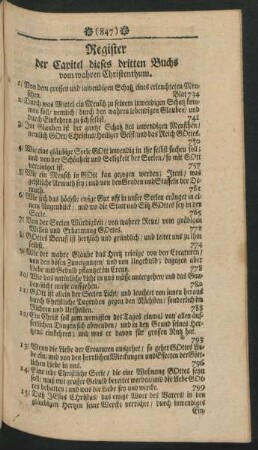 Register der Capitel dieses dritten Buchs vom wahren Christenthum