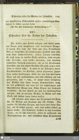 XXV. Schreiben über die Kultur der Industrie