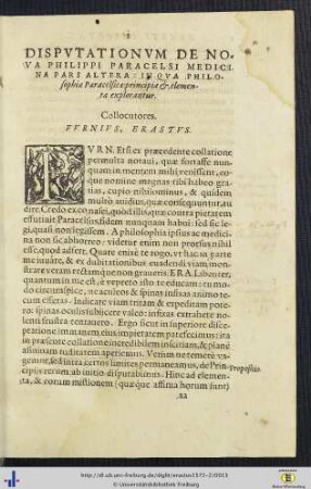 Disputationum de nova Philippi Paracelsi medicina pars altera.